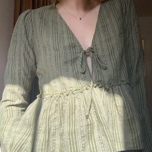 Tie Front Green Peplum Top